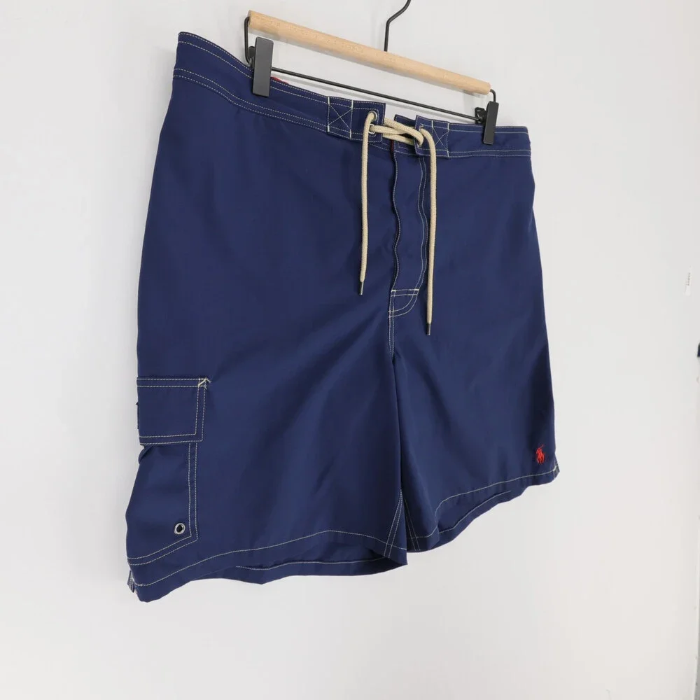 Polo Ralph Lauren Swim Trunks Mens XXL Blue Cargo Pocket Mesh Lined Pony